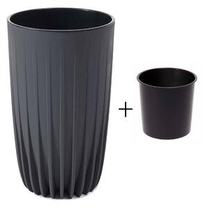 PLASTOVÝ KVETINÁČ STRIPPED ECO 42X25 CM ANTRACITOVÁ