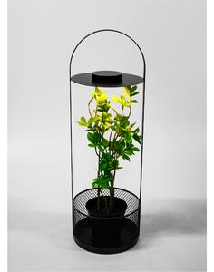 KONDELA Dekoračný stojan s kvetináčom, LED osvetlenie, 58,5 cm, s umelou kvetinou, VELOM TYP 2