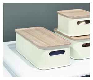 Biely úložný box s vekom z dreva paulownia iDesign Eco Handled, 21,3 x 43 cm