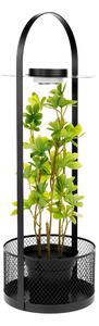 KONDELA Dekoračný stojan s kvetináčom, LED osvetlenie, 58,5 cm, s umelou kvetinou, VELOM TYP 2