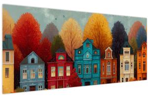 Obraz - Maľované jesenné mesto (120x50 cm)