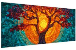 Obraz - Strom života a slnko v mozaike (120x50 cm)