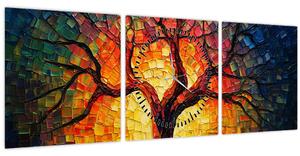 Obraz - Strom života v mozaike (s hodinami) (90x30 cm)