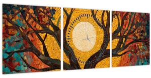 Obraz - Slnko v korune stromu života (s hodinami) (90x30 cm)