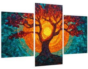 Obraz - Strom života a slnko v mozaike (90x60 cm)
