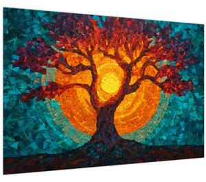 Obraz - Strom života a slnko v mozaike (90x60 cm)