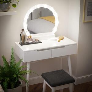 SONGMICS Toaletný stolík s okrúhlym zrkadlom a osvetlením biely