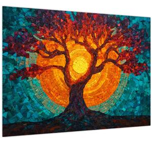 Obraz - Strom života a slnko v mozaike (70x50 cm)