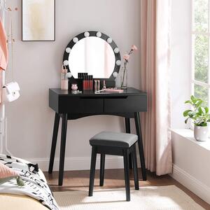 SONGMICS Toaletný stolík s okrúhlym zrkadlom a osvetlením čiernej farby