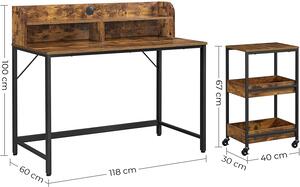 VASAGLE Stôl s policami a vozíkom 118 x 100 x 60 cm
