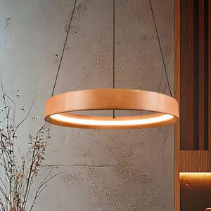 LED závesné svietidlo Lynwood, Ø 50 cm, farba dreva, drevo, stmievateľné, Svetlé drevo, Obývacia izba / jedáleň, Drevo, Závesné svietidlo
