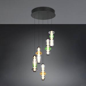 LED závesné svietidlo Minerva, Ø 42 cm, farebná, sklo, 5-pl., Viacfarebné, Obývacia izba / jedáleň, Sklo, Závesné svietidlo
