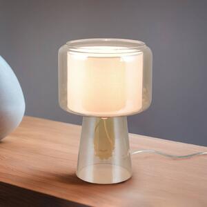 Stolová lampa Rocka, jantárová farba, výška 29 cm, sklo/textil, Krémová / jantárovo žltá, Obývacia izba / jedáleň, Sklo, Stojacie svietidlo