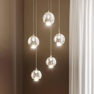 Lucande LED závesné svietidlo Hayley, Ø 30 cm, 5 svetiel, chróm, sklo, Jasné / priehľadné, Obývacia izba / jedáleň, Sklo, Moderný, Závesné svietidlo