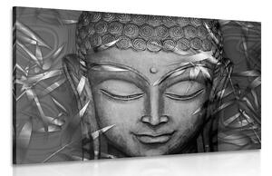 Obraz usmievajúci sa Buddha v čiernobielom prevedení