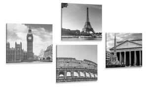 Set obrazov pre milovníkov cestovania v čiernobielom prevedení Varianta: 4x 40x40