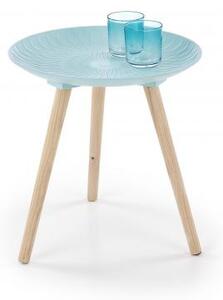 HALMAR, BINGO malý okrúhly stôl z masívneho dreva, modrý