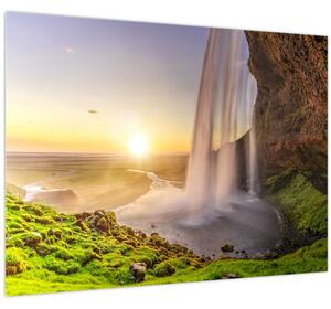 Obraz - Seljalandsfoss spoza vnútra jaskyne (70x50 cm)