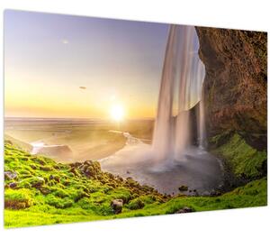 Obraz - Seljalandsfoss spoza vnútra jaskyne (90x60 cm)