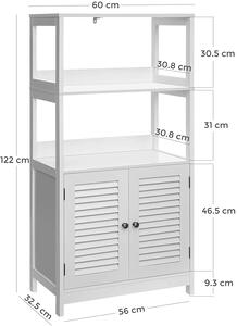 VASAGLE Kúpeľňová skrinka - biela - ‎60x32,2x122 cm