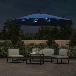 Závesný záhradný slnečník s LED, azúrový 350 cm