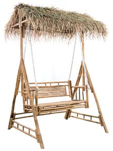 2-miestna hojdacia lavička s palmovými listami a podložkou bambus 202 cm