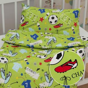 Biante Detské bavlnené posteľné obliečky do postieľky Sandra SA-645 Futbal to je hra - na zelenom Do postieľky 90x120 a 40x60 cm