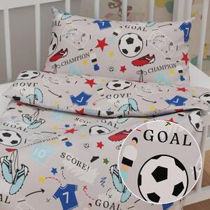 Biante Detské bavlnené posteľné obliečky do postieľky Sandra SA-646 Futbal to je hra - na sivom Do postieľky 90x120 a 40x60 cm