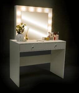 KONDELA Toaletný stolík s LED osvetlením, biela, LEDIO