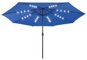 Záhradný slnečník s LED 400 cm, azúrovo modrý