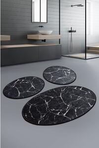 Súprava 3 čiernych oválnych kúpeľňových predložiek Chilai Marble