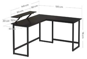 VASAGLE Rohový písací stôl s policou čierny 140 x 76 x 130 cm