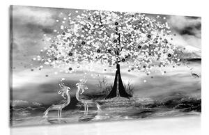 Obraz volavky pod magickým stromom v čiernobielom prevedení Varianta: 60x40