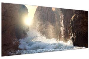 Obraz - Skaly a vlny oceánu (120x50 cm)