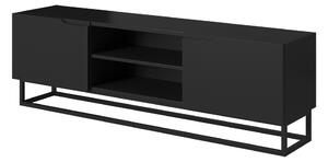 TV skrinka Loftia Mini 160 cm s otvorenými priečinkami a kovovým rámom – čierna / čierny mat