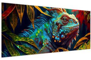 Obraz - Farebný leguán (120x50 cm)