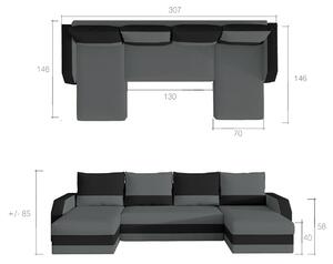 Rohová sedačka U s rozkladom a úložným priestorom Murino L/P - sivá (Alova 10) / čierna (Alova 04)