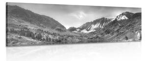 Obraz majestátne hory s jazerom v čiernobielom prevedení Varianta: 120x40