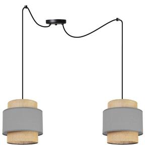Závesné svietidlo Boho Spider, 2x jutové/sivé textilné tienidlo