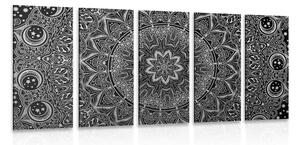 5-dielny obraz orientálna Mandala v čiernobielom prevedení