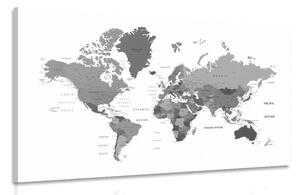 Obraz mapa sveta v čiernobielej farbe Varianta: 60x40