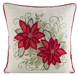 VIANOČNÁ DEKORAČNÁ OBLIEČKA NA VANKÚŠ POINSETTIA 45X45 CM VZOROVANÁ