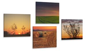 Set obrazov romantický západ slnka na lúke Varianta: 4x 40x40