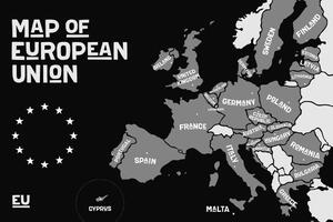 Obraz náučná mapa s názvami krajín európskej únie v čiernobielom prevedení Varianta: 60x40