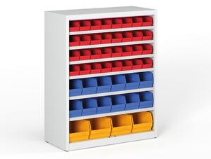 Regál s plastovými boxmi BASIC so zadnou stenou - 1150 x 400 x 920 mm, 32xA, 12xB, 4xC