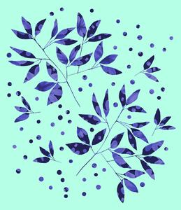 Umelecká fotografie Floral Branches Blue Pattern On Mint, Michele Channell, (30 x 40 cm)