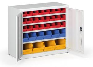 Skriňa s plastovými boxami BASIC - 800 x 400 x 920 mm, 24xA/6xB/4xC, sivá/sivé dvere