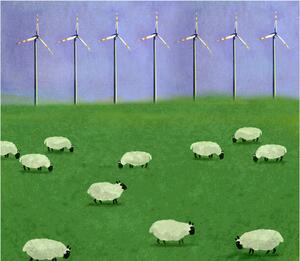 Ilustrácia Illustration of flock of sheep grazing, Westend61