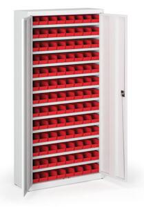 Skriňa s plastovými boxami BASIC - 1800 x 400 x 920 mm, 104xA, sivá / sivé dvere