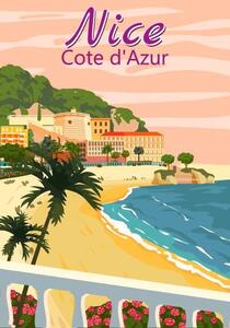Ilustrácia Nice French Riviera coast poster vintage., VectorUp